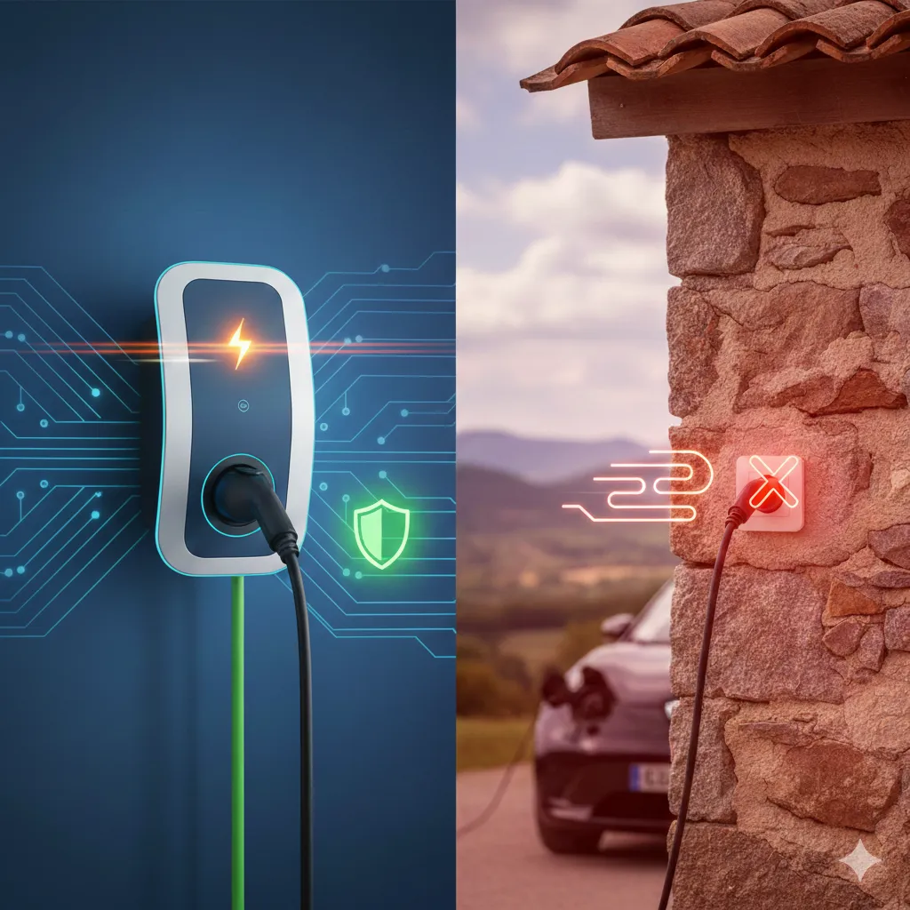 Borne de recharge ou prise classique : illustration des deux équipements pour brancher une voiture.